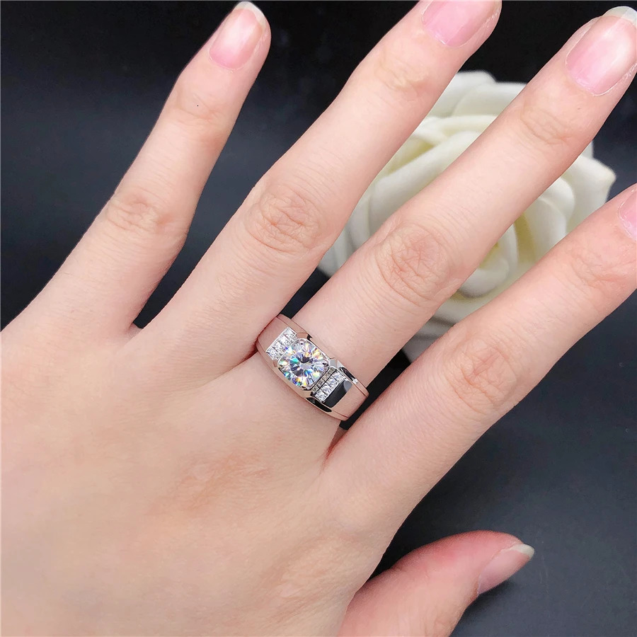 Wedding Rings Vintage Solid 18K White Gold Men Test Natural 1CT Engagement For Statement Gift Husband Big Size 231128
