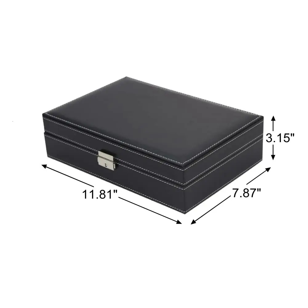 Watch Boxes Cases Lnofxas Watch Box 8 Jewelry Box Watch Display Case Organizer Jewelry Trey Storage Box Black PU Leather with Mirror and Lock 231128