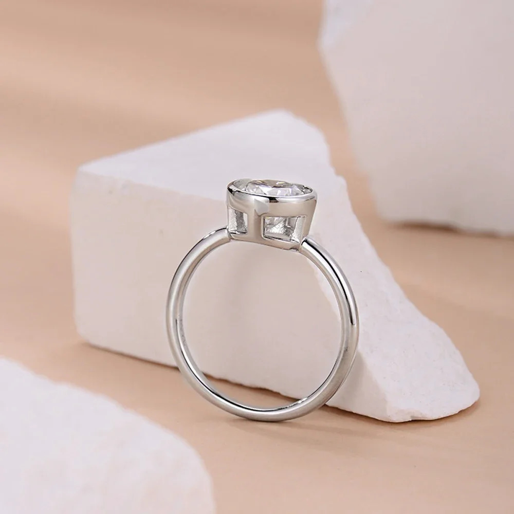 Wedding Rings 1CT 2CT Round Bubble Bezel Set Ring for Women 925 Sterling Silver Plated 18K Gold with GRA Engagement 231129