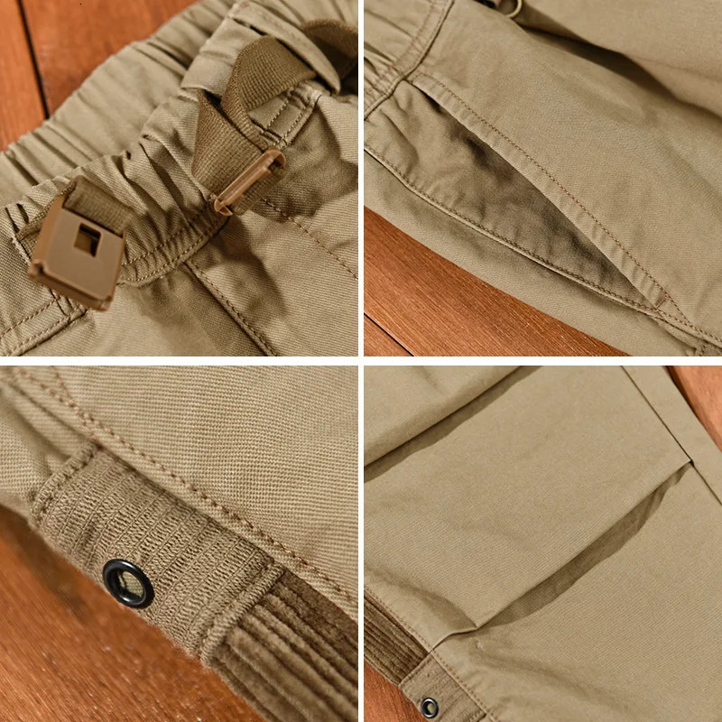 Men's Pants Autumn Men's 100% Cotton Fashion Cargo Pants Casual Loose Elastic Waist Soft Multi-pockets Street Trousers AZ637 231129