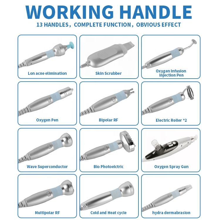 Newest Multifunction Rf Lifting Light Dark Circles Therapy Micro Current Hydra Oxygen Jet Peel Facial Microdermabrasion Machine