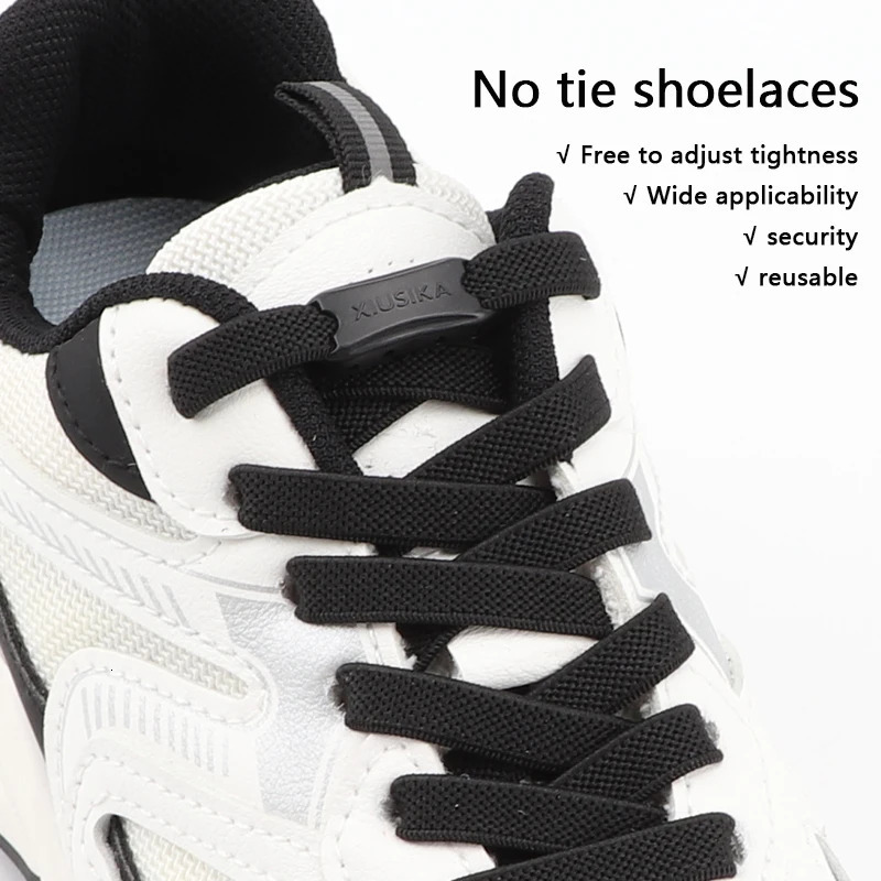 Shoe Parts Accessories 1Pair Elastic Laces Sneakers Tennis No Tie Shoelaces Adults Kids 8MM Wide Flats Rubber Shoelace Without Ties Shoes Accesories 2