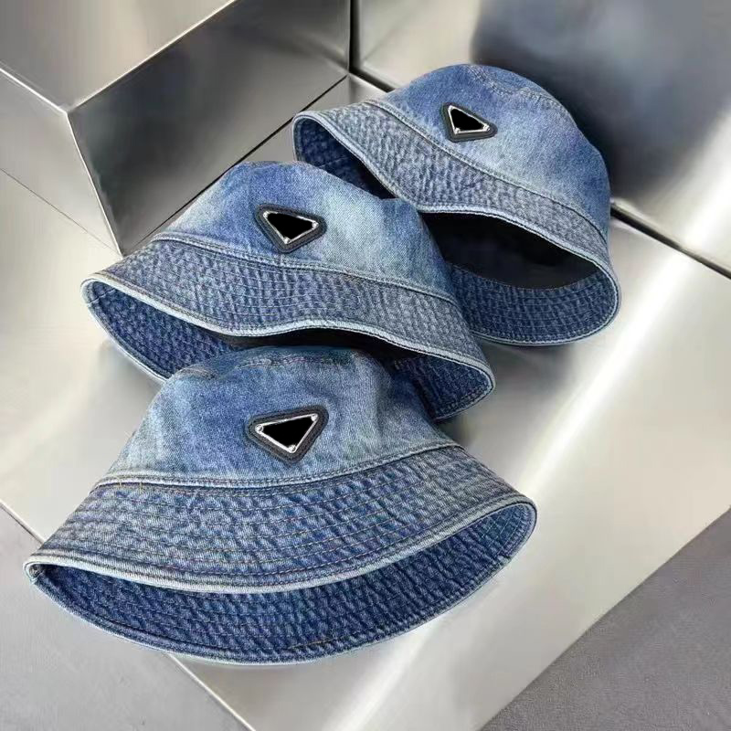 new without box denim bucket hat sale womens fashion designer dupes luxury caps iconic triangle wide brim hats ladies resort sun protection cap pradas DK8Z