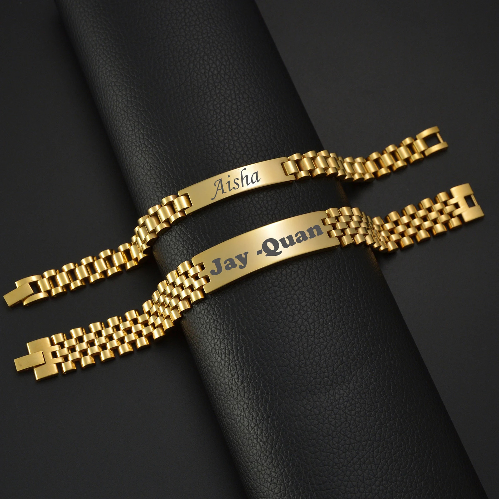 Charm Bracelets Atoz 10mm Punk Men Personalised Engraved Name Date for Women Thick Chain Stainless Steel Jewelry Bangle Gift 231128