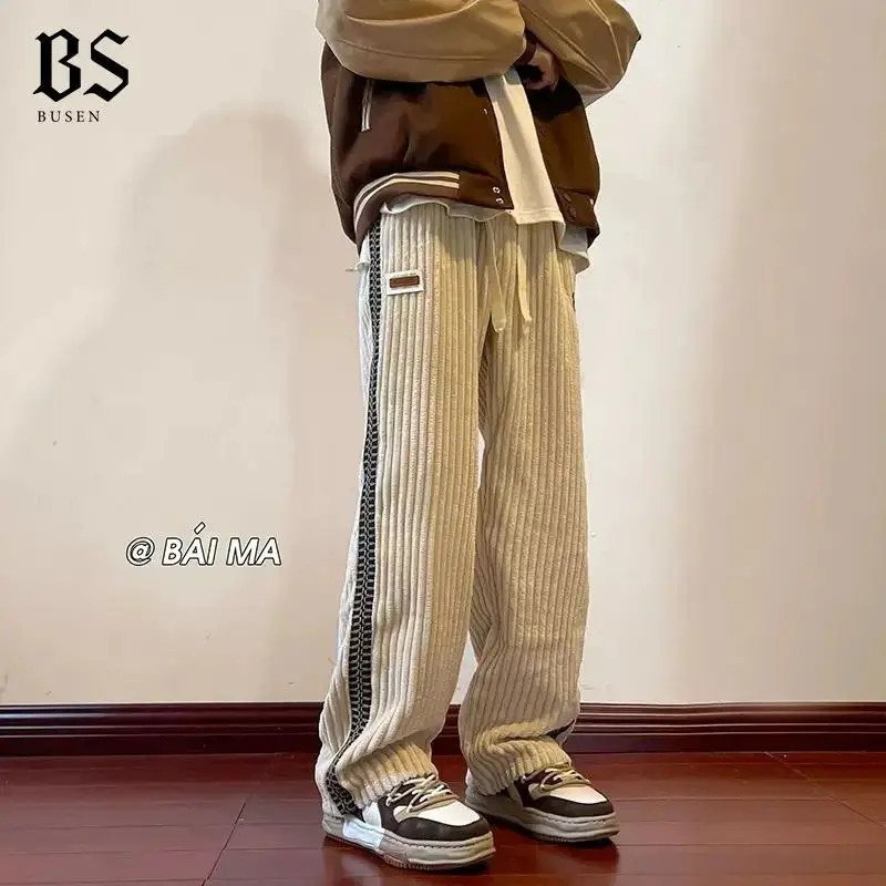 Men's Pants Corduroy pants men's autumn and winter loose straight floor-length mopping pants trendy versatile casual trousers y2k pants emo 