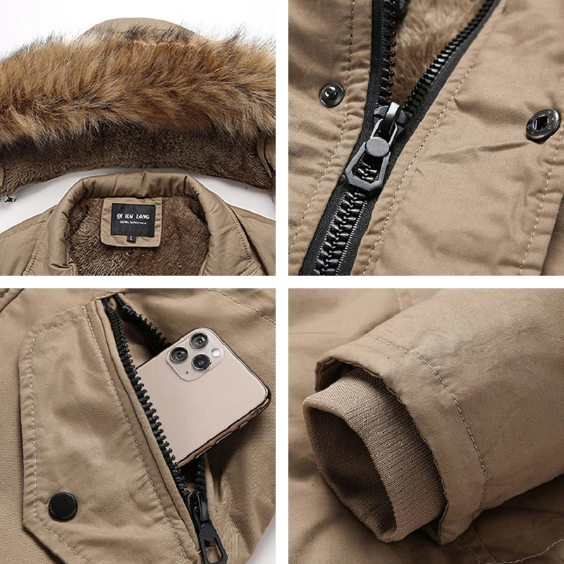 Mens Down Parkas Winter Men Warm Thick Fleece Fur Collar Long Jacket Casual Windproof Military Fashion Classic Coat Man 231129