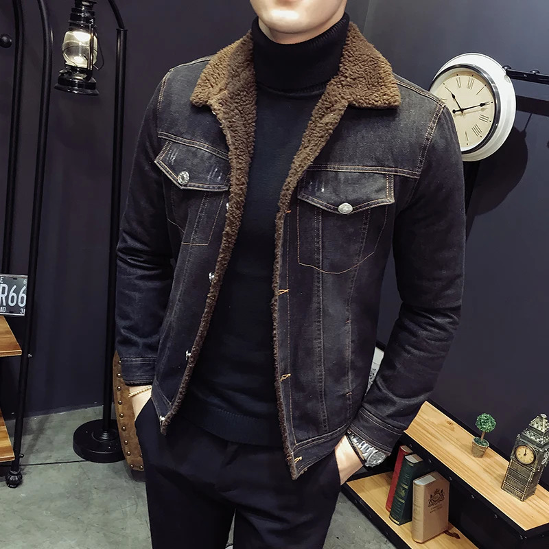 Men's Jackets Autunm And Winter Men's lamb velvet light denim jacket slim jacket Denim Jacket Velvet Jean Coat Mens Casual Denim Outwear 231