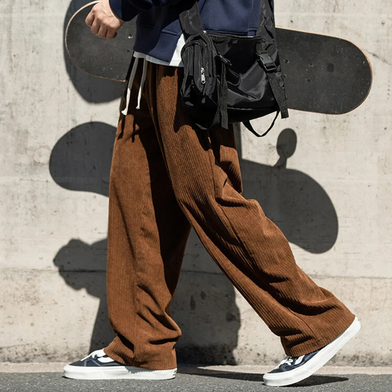 Men's Pants Men's Casual Pants Loose Straight Corduroy Pants Elastic Waist Sweatpants Fashion Streetwear Spring Men Sports Jogger Trousers 2
