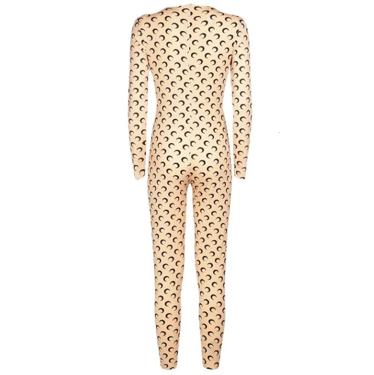 Women's Jumpsuits Rompers Womens Crescent Moon Printed Crewneck Jumpsuit - Nylon Casual High Waist Ankle Length All Season Skinny Fit Daily Outfit S25321