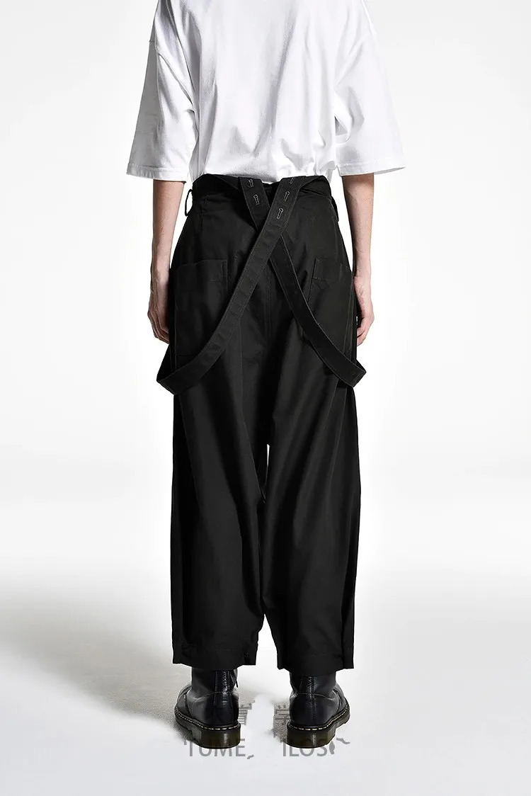 Men's Pants Men's spring and autumn wide leg pants overalls loose men's casual pants large size suspenders Japanese Yamamoto wind 23112