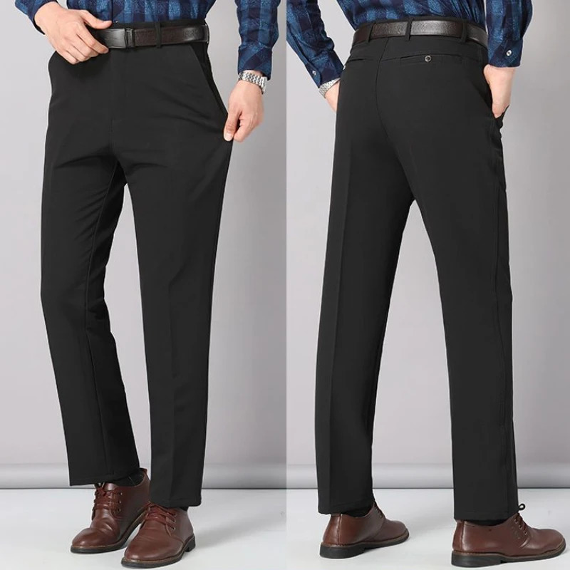 Men's Pants Men's winter keep warm Suit Pants Non-ironing Trousers Men Black Fleece Pants Slim-fit Straight Business Formal Suit Trousers 23