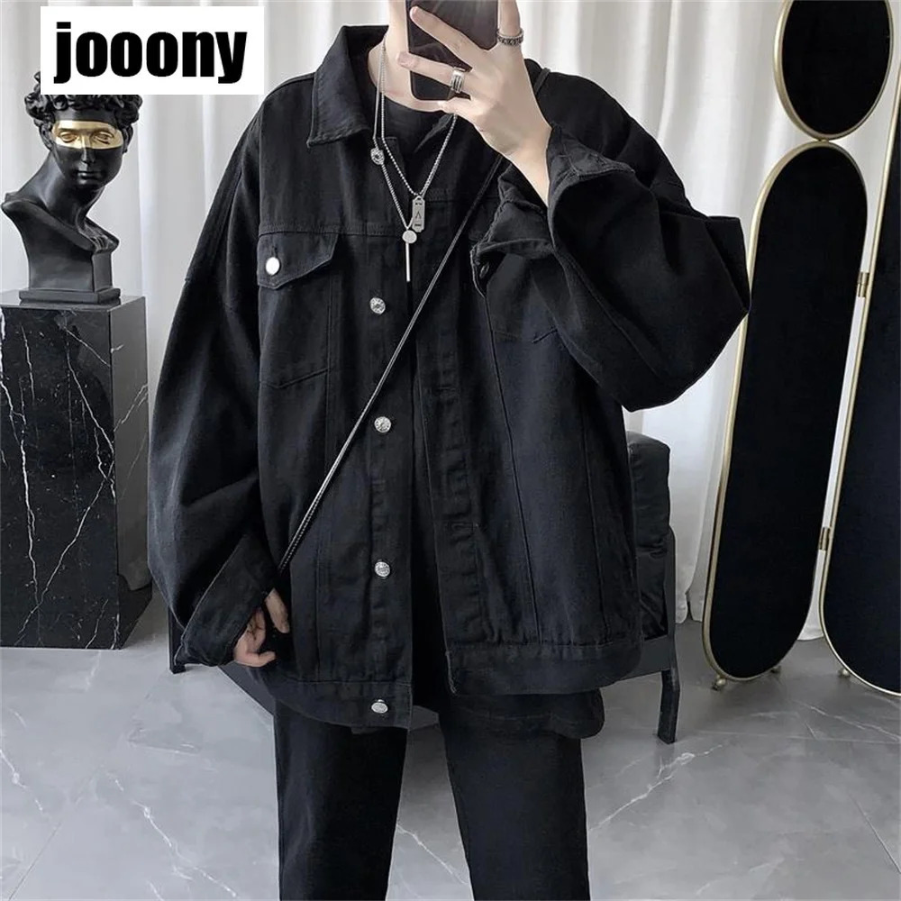 Men's Jackets Men's Black Casual Workwear Jean Jacket Loose Casual Versatile Youthful Male Solid Color Tops Jacket Mens Fashion Denim Jacket