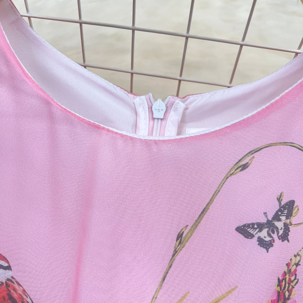 Casual Dresses Summer Pink Long Flowy Dress Women Runway Elegant Flare Sleeve High Street Animal Stripe Print Party Vestidos