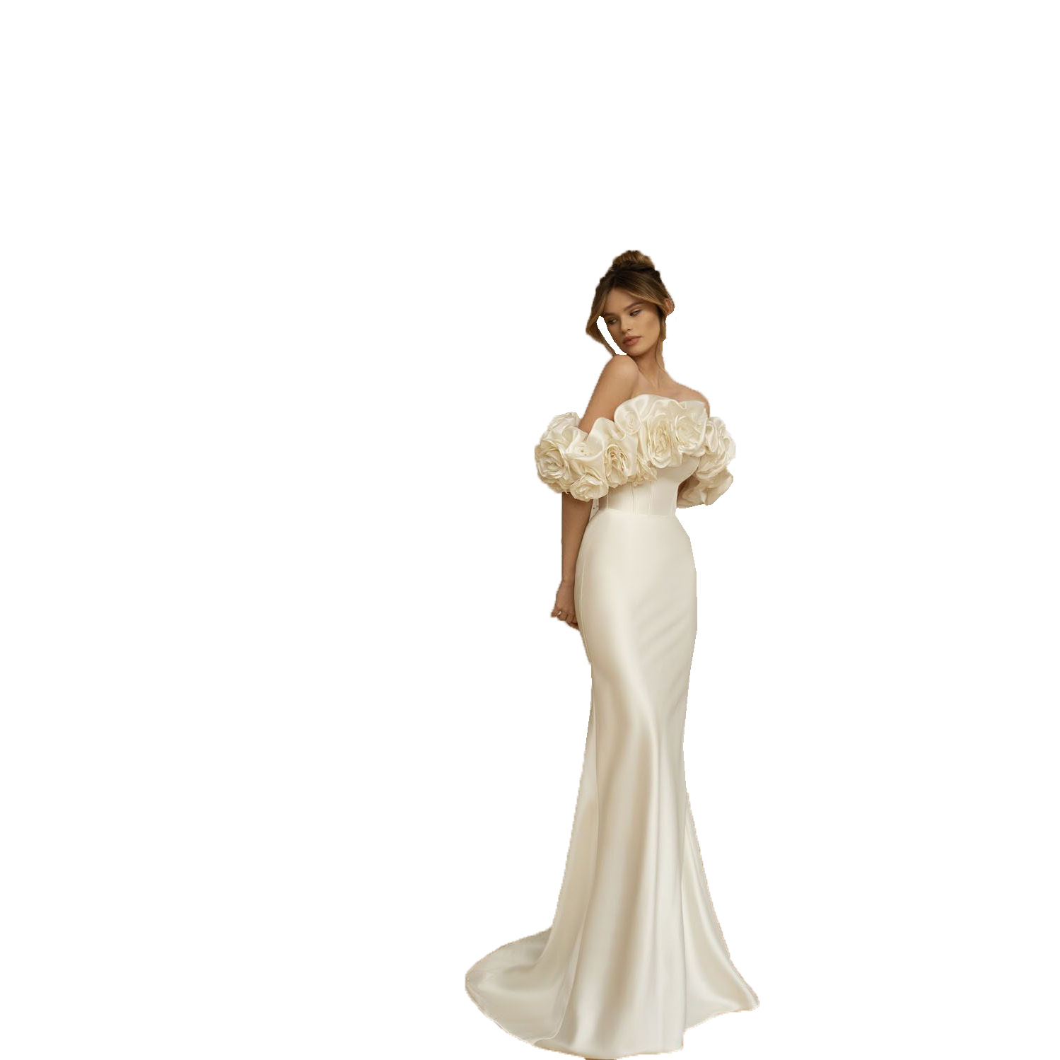 Elegant Satin Wedding Dresses Off Shoulder 3D Flowers Bridal Gowns Vestido Novia Backless Mermaid Bride Dress