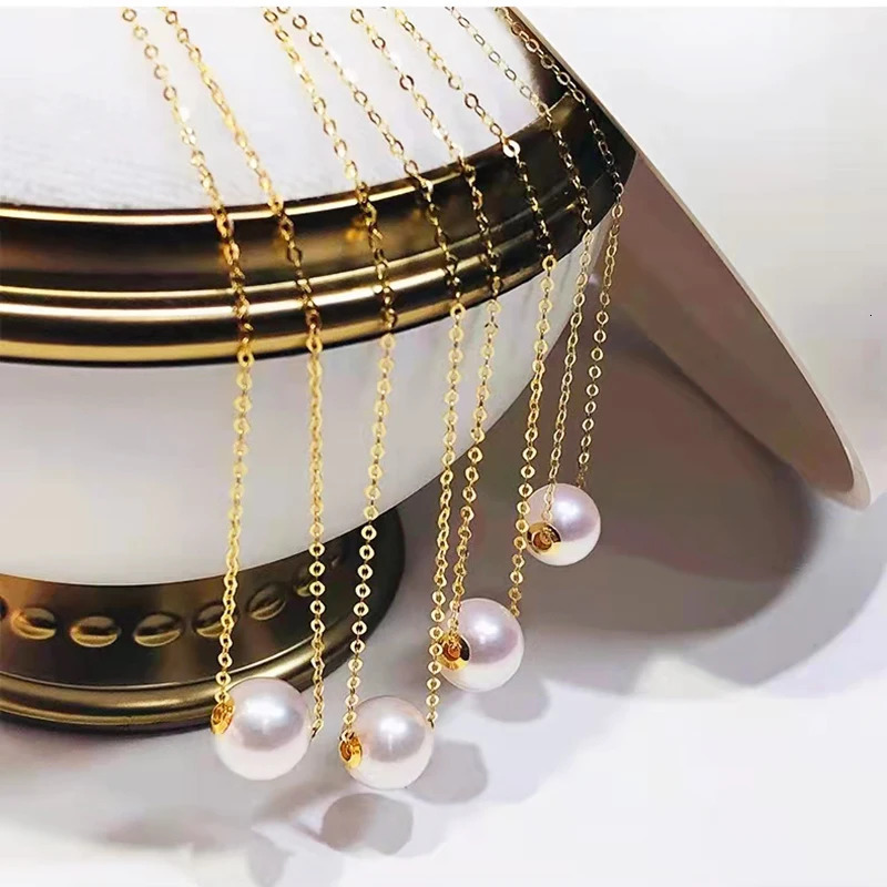 Chokers MUZHI Real 18K Gold Necklace Natural Freshwater Pearl Pendant Pure AU750 OChain Fine Jewelry for Women Wedding Gift PN020 231129