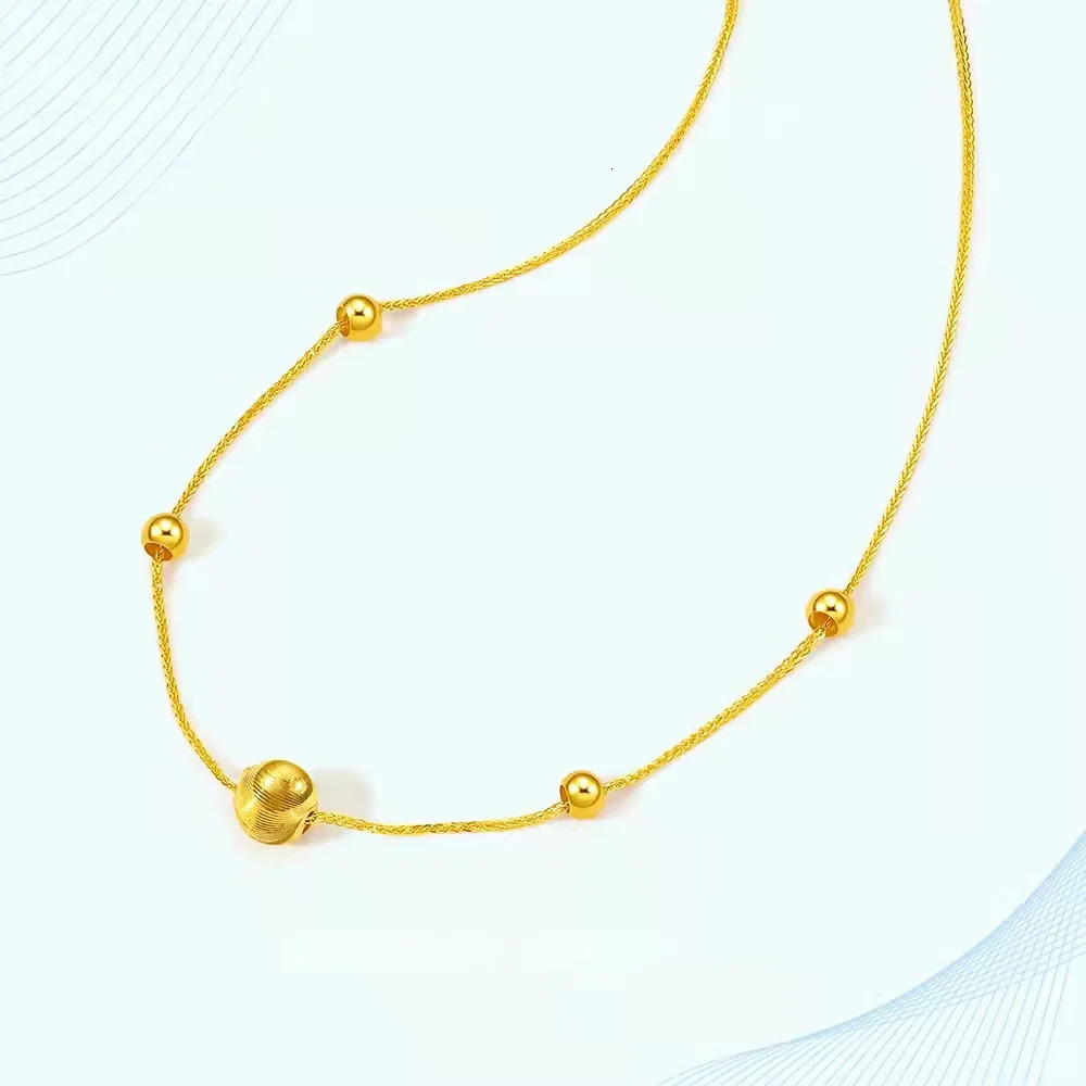 Chokers LABB Real 18K Gold Necklace Pure AU750 Cat Eye Pendant Shiny Ball Women's Fine Jewelry Fashion Party Gift X0040 231129