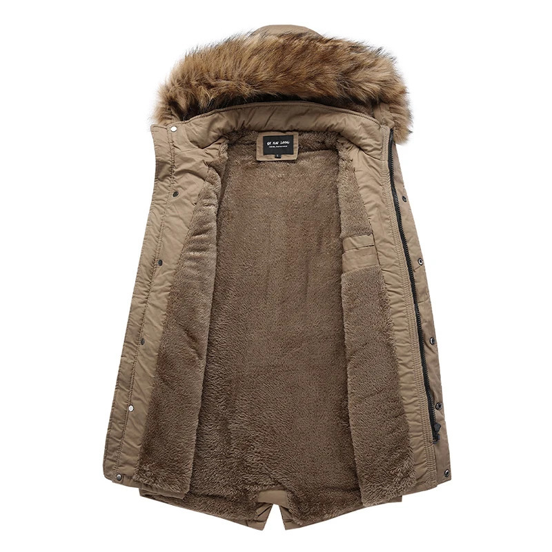 Mens Down Parkas Winter Men Warm Thick Fleece Fur Collar Long Jacket Casual Windproof Military Fashion Classic Coat Man 231129