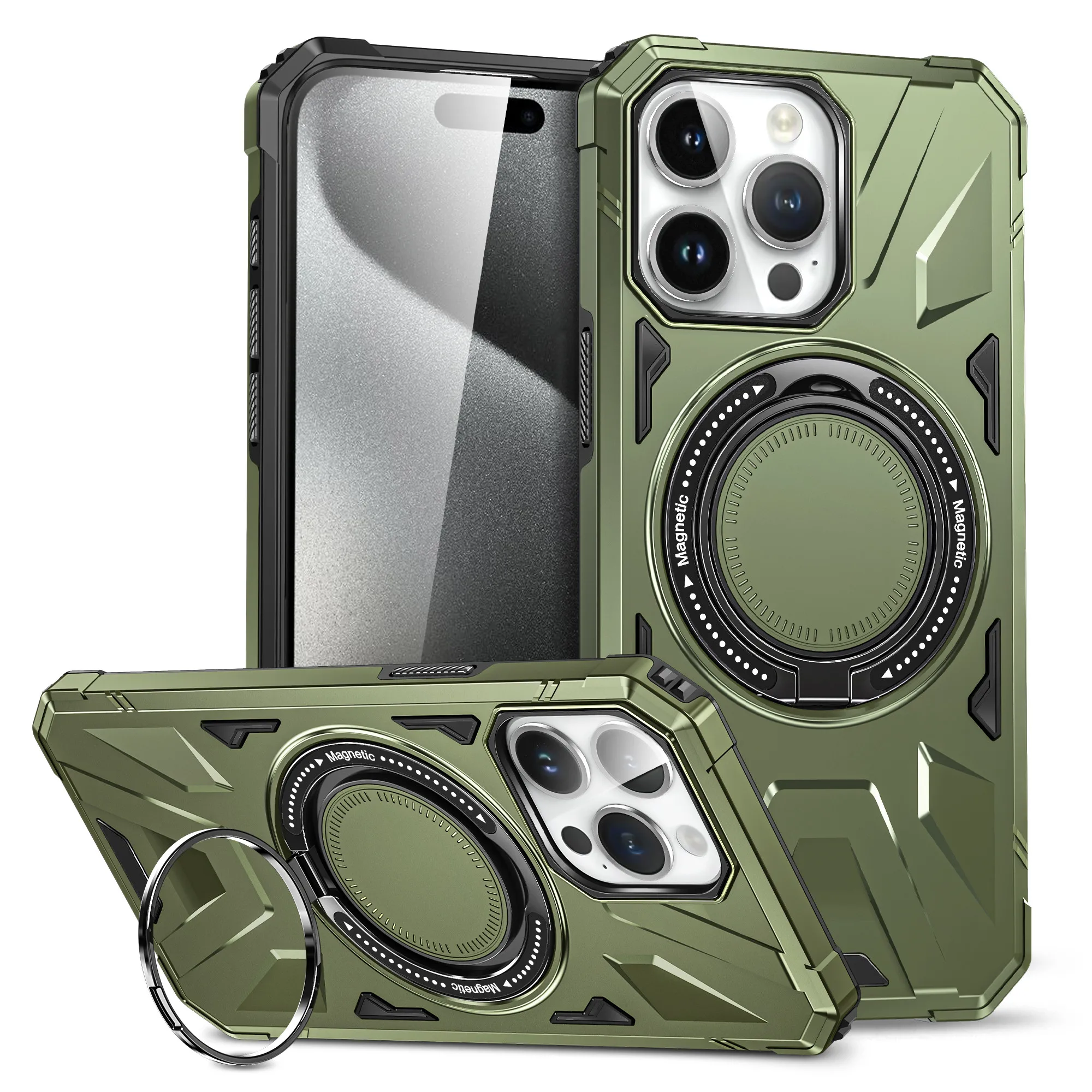 Magnetic Phone Case For IPhone 16 15 14 Plus 13 12 11 Pro Max For Magsafe Wireless Charging PC + TPU Hybrid Rugged Shockproof Shell Cover with Rotate 