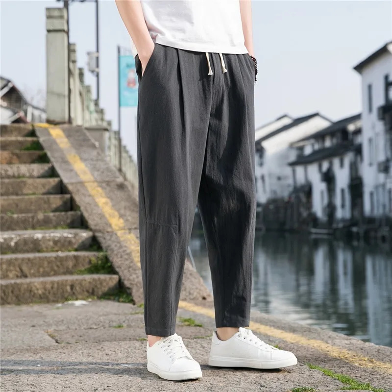 Men's Pants 6 Colors Men's Casual Pants Versatile Cotton Hemp Loose Linen Pants Korean Style Trendy Pants Straight Sleeve Joggers 231129