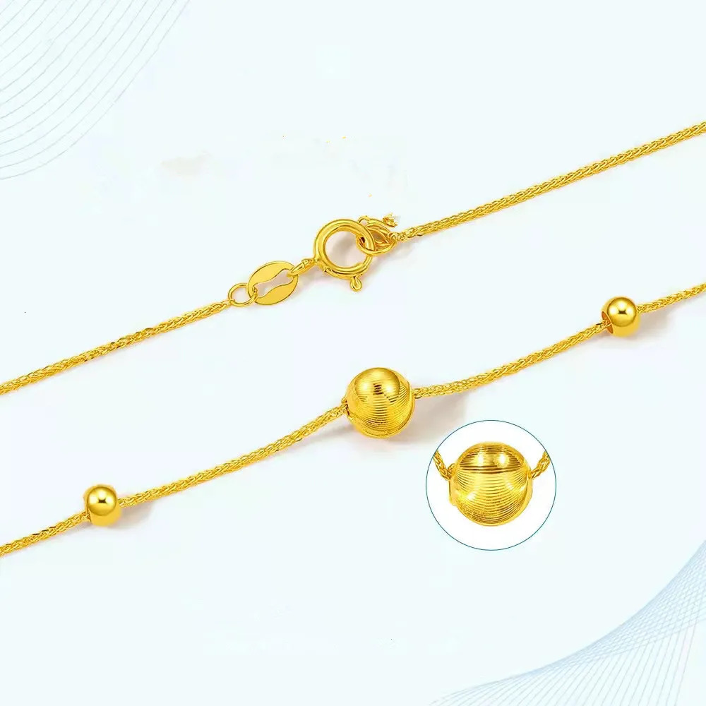 Chokers LABB Real 18K Gold Necklace Pure AU750 Cat Eye Pendant Shiny Ball Women's Fine Jewelry Fashion Party Gift X0040 231129