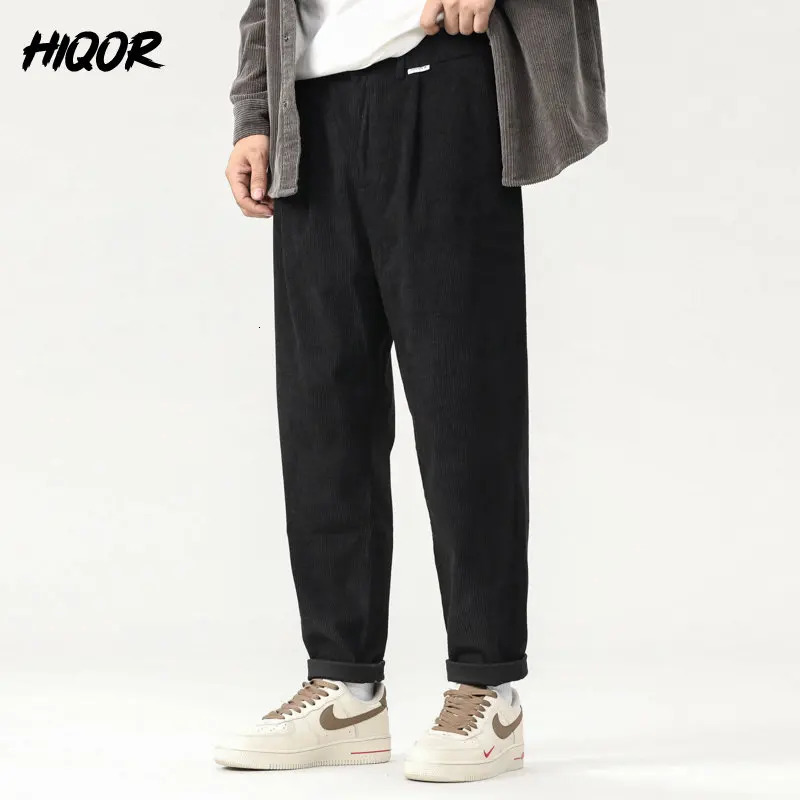 Men's Pants HIQOR Autumn Winter Thicken Corduroy Sweatpant Male Baggy Jogger Fashion Streetwear Loose Vintage Casual Straight Pants Man 231129