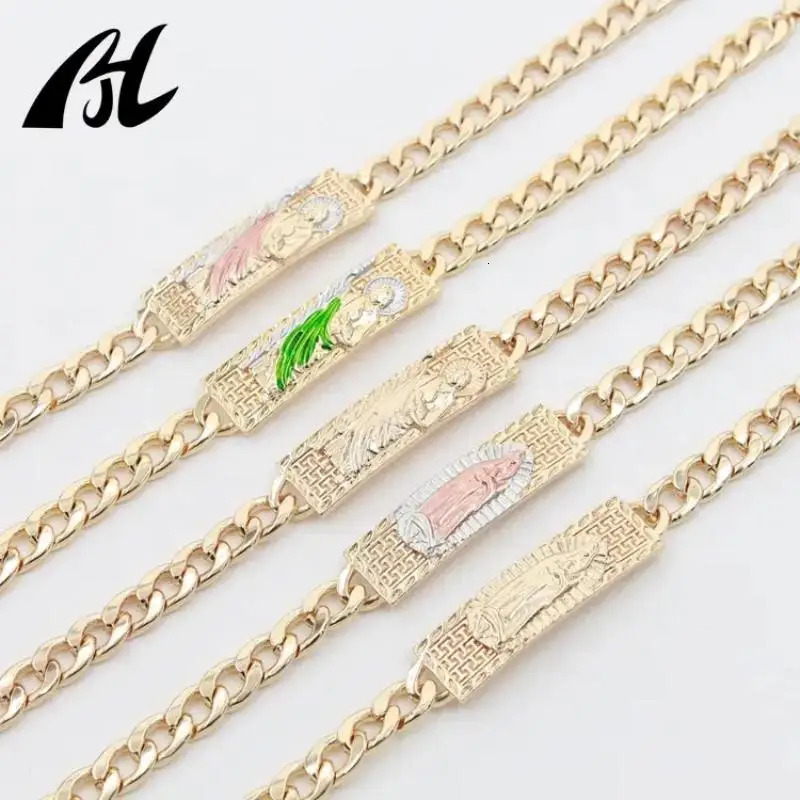 Chain 14kGold Oro Laminado Green San Judas Tadeo Bracelet Men Women Punk Unique religious Platinum Religious Jewelry 231129