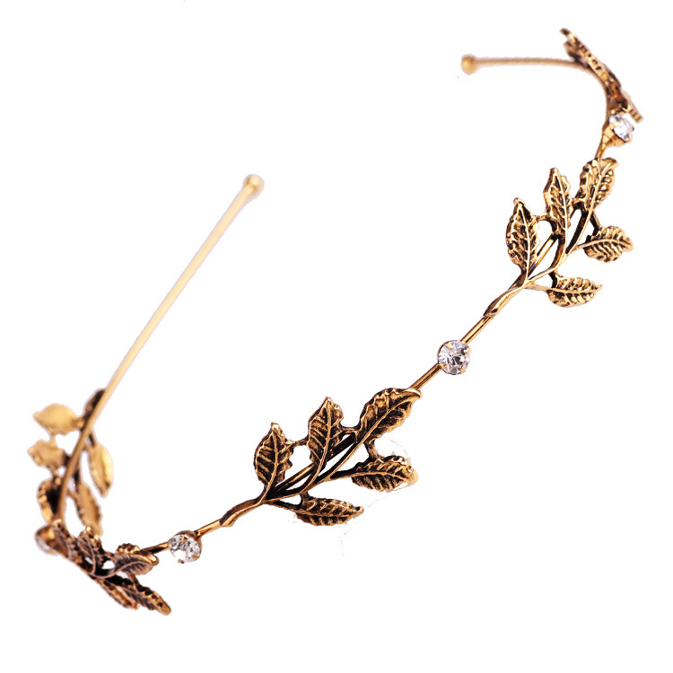 Vintage electroplated leaf crystal hair band leaf headband alloy hair clip five leaf hair accessories