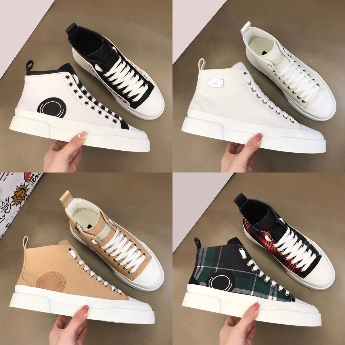 Designer Shoes Luxury Men Sneakers Portofino Light Canvas Shoe High Top Rubber Sneaker Black White Embossed Trainers Splicing Retro Trainer