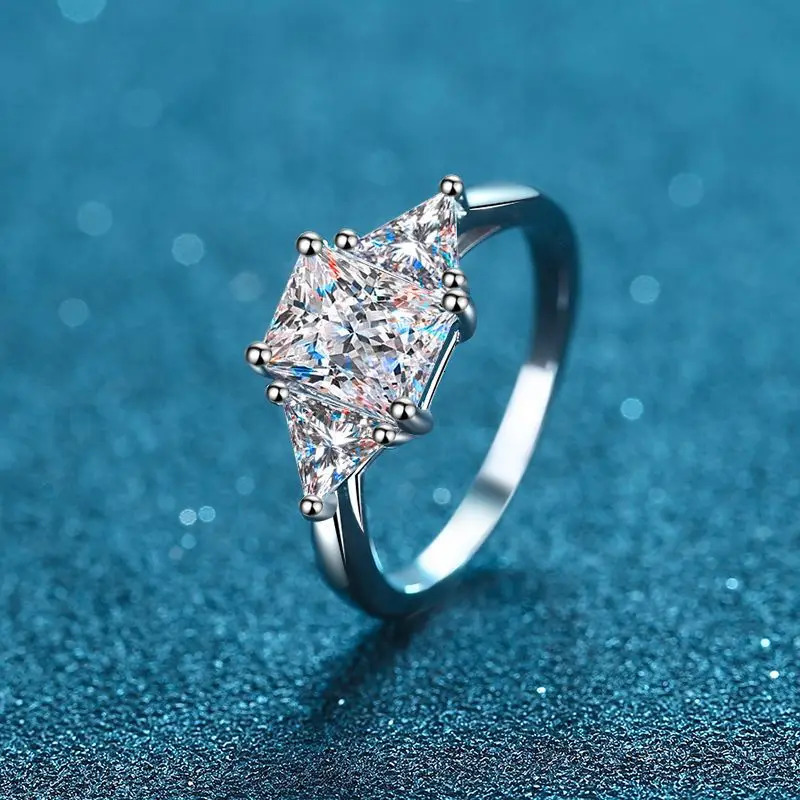 Radiant Cut 3ct Moissanite Wedding Band for Women 2024 GRA Certified Lab Grown Dia Platinum Plated Promise Ring
