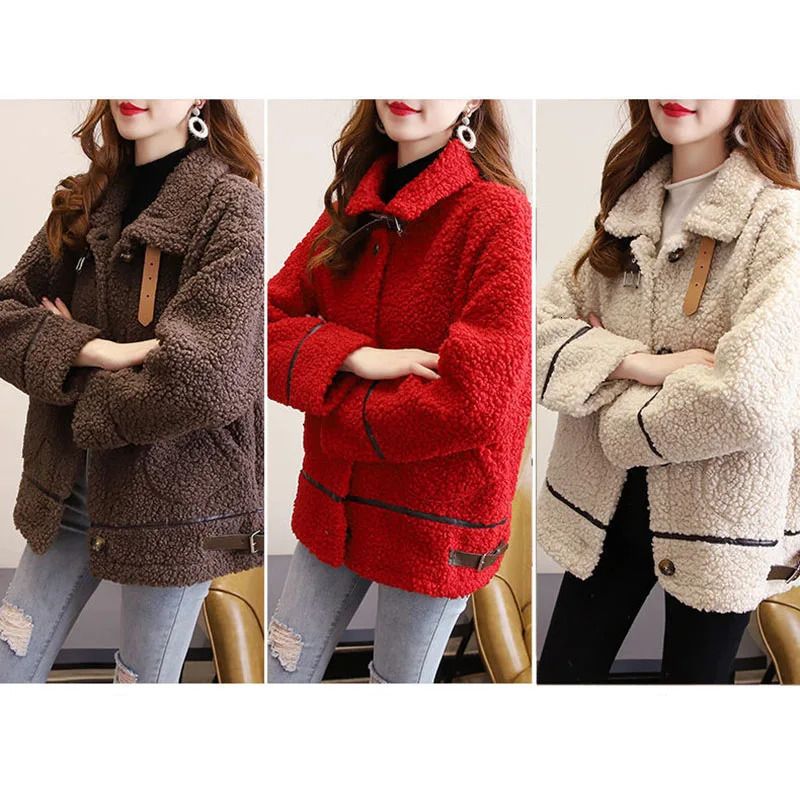 Womens Jackets Women Spring lamb fleece sweater Coat Female Thicken Warm Jacket Loose Casual allmatch thick fur one plush Cardigans 231129