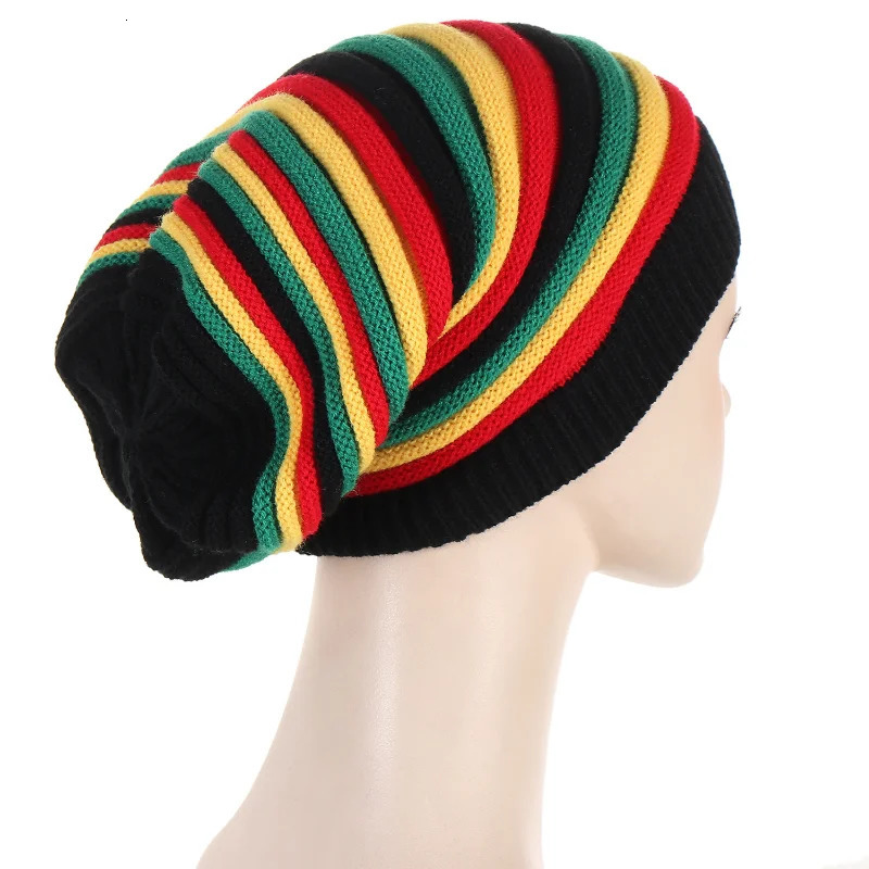 Beanie/Skull Caps KepaHoo Knitted Beanie CapJamaica Rainbow Striped Beanies Hats Winter Warm Hip Hop Punk Reggae Skull Hat Rasta Style Gorro 231128