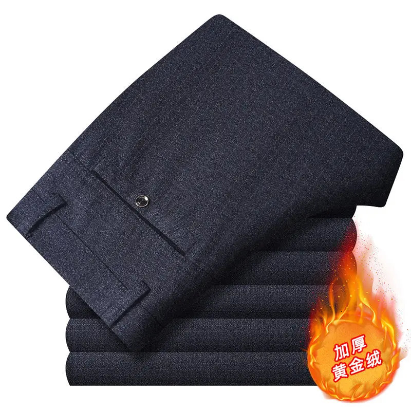 Men's Pants Men's winter keep warm Suit Pants Non-ironing Trousers Men Black Fleece Pants Slim-fit Straight Business Formal Suit Trousers 23