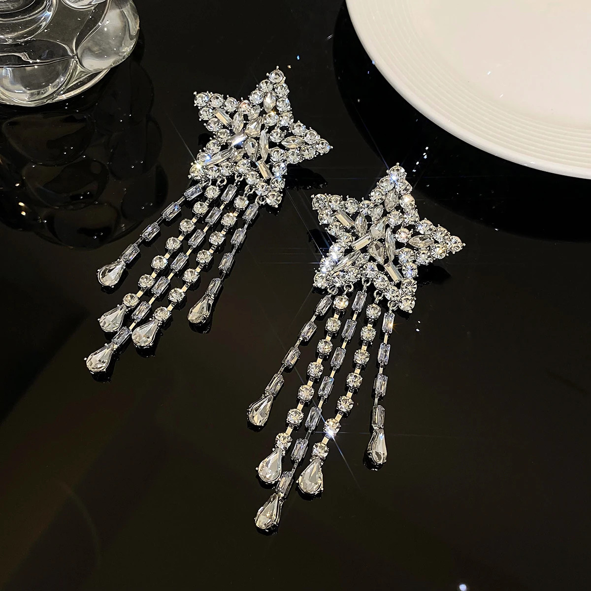 Charm Freetry Micro Inlaid Zircon Tassel Earrings for Women Trendy Full Crystal Star Drop Earring Statement Party Jewelry 231129