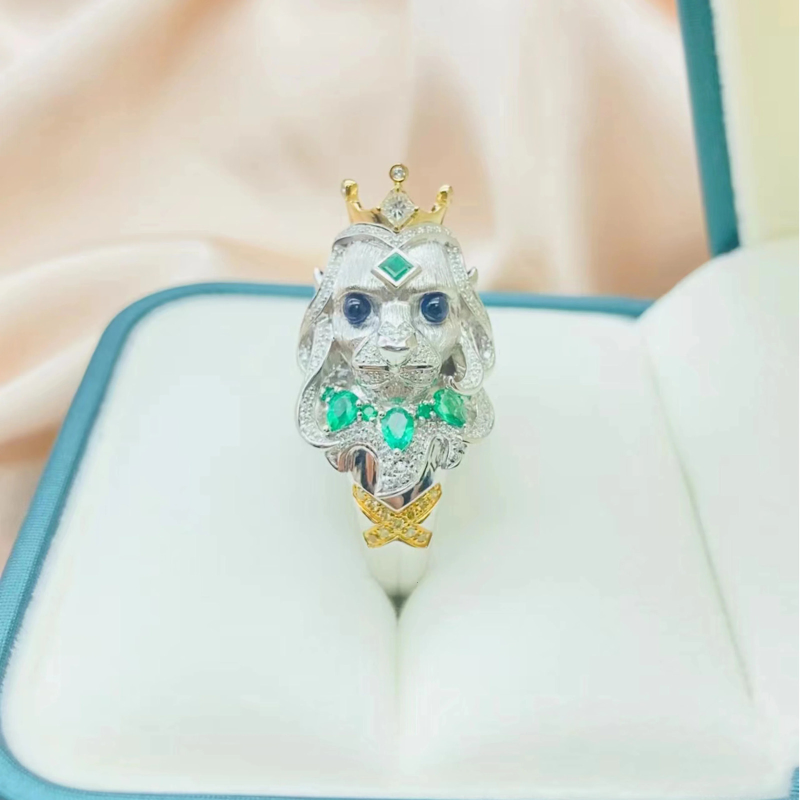 Wedding Rings Rui Ying Jewelry 9k Gold Natural Diamond Green Gemstone Pure Handmade Brushed Ring 231129