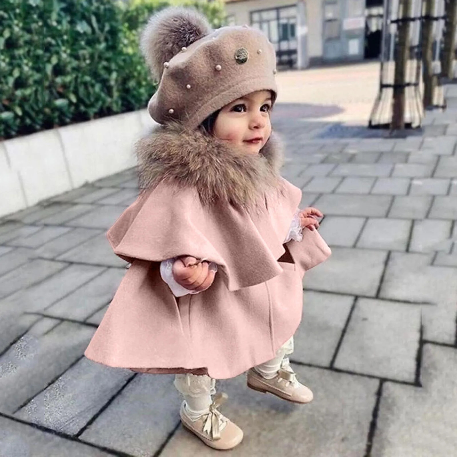 Jackets Winter Kids Girls Coat Jacket Soild Toddler Outwear Windproof Warm Cloak Cape 231128