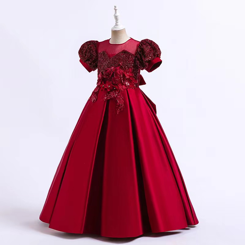 Flower Girl Dresses For Weddings Ball Gown Girls Pageant Dresses cap sleeve Princess baby party Dress Sequined Satin Appliqued First Communion Gowns 2
