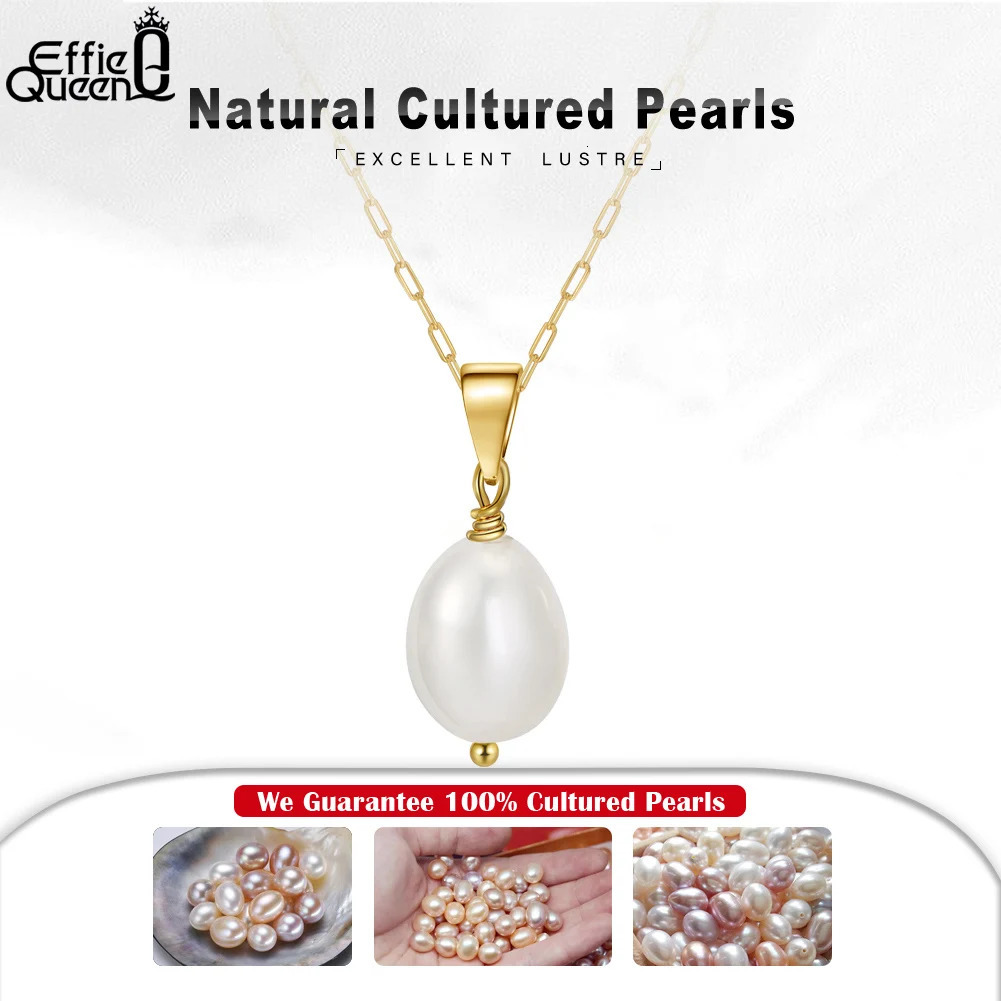 Chokers EFFIE QUEEN Real 925 Sterling Silver Cultured Freshwater Pearl Necklace for Women Handmade 14K Gold Pendant Jewelry GPN24 231129