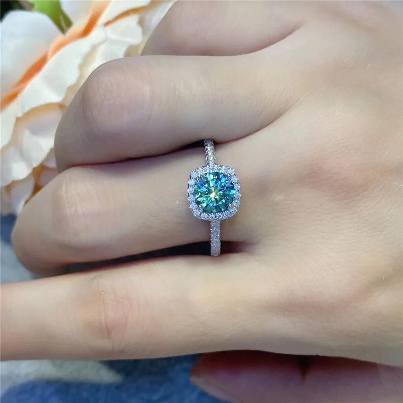 Wedding Rings Real 3 Carat Blue Green 925 Sterling Silver Brilliant Cut Sparking Diamond Jewelry Women Band Gift GRA 231129