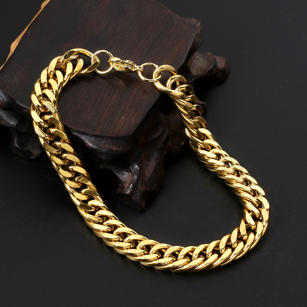 New Mens Gold Plated Stainless Steel Chain Bracelet 22CM Hip Hop Jewelry