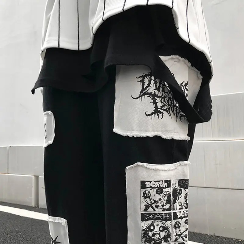 Men's Pants HOUZHOU Y2K Wide Leg Pants Black Cargo Trousers Male Hip Hop White Casual Harajuku Gothic Japanese Streetwear Patchwork 5XL 231129