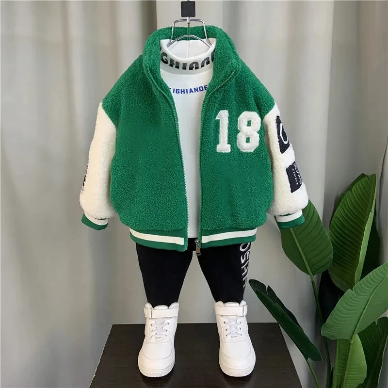 Down Coat Children's Warm Jacket 2023 Autumn Winter Boys' Thickened Lamb Hair Baseball Uniform Junior Girl Cardigan 2 12Y 231128