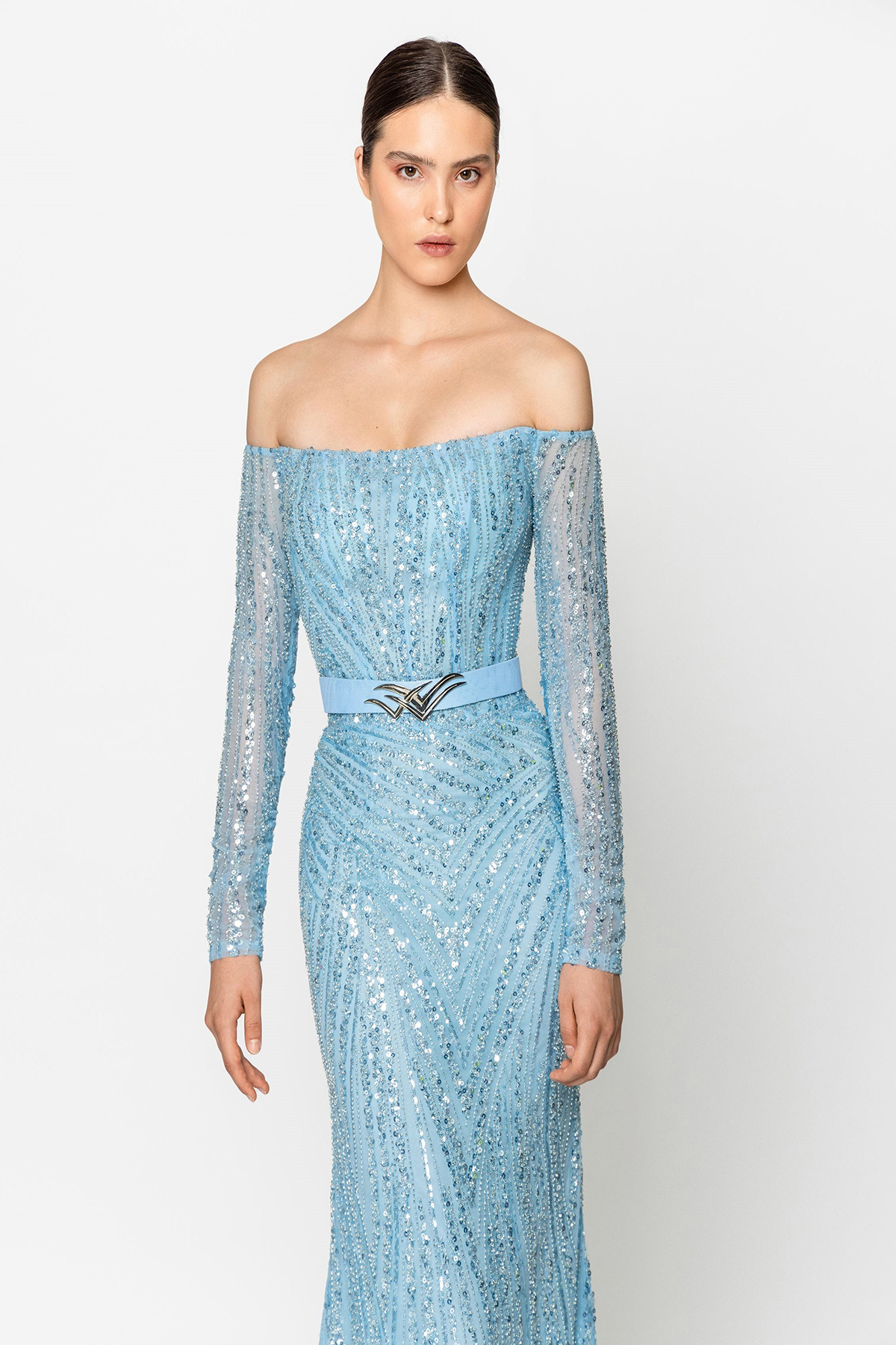 Elegant Mermaid Prom Dresses Jewel Applicants Long Sleeves with Belt Zipper Backless Court Gown Custom Made Court Gown Plus Size Party Dress Vestido D
