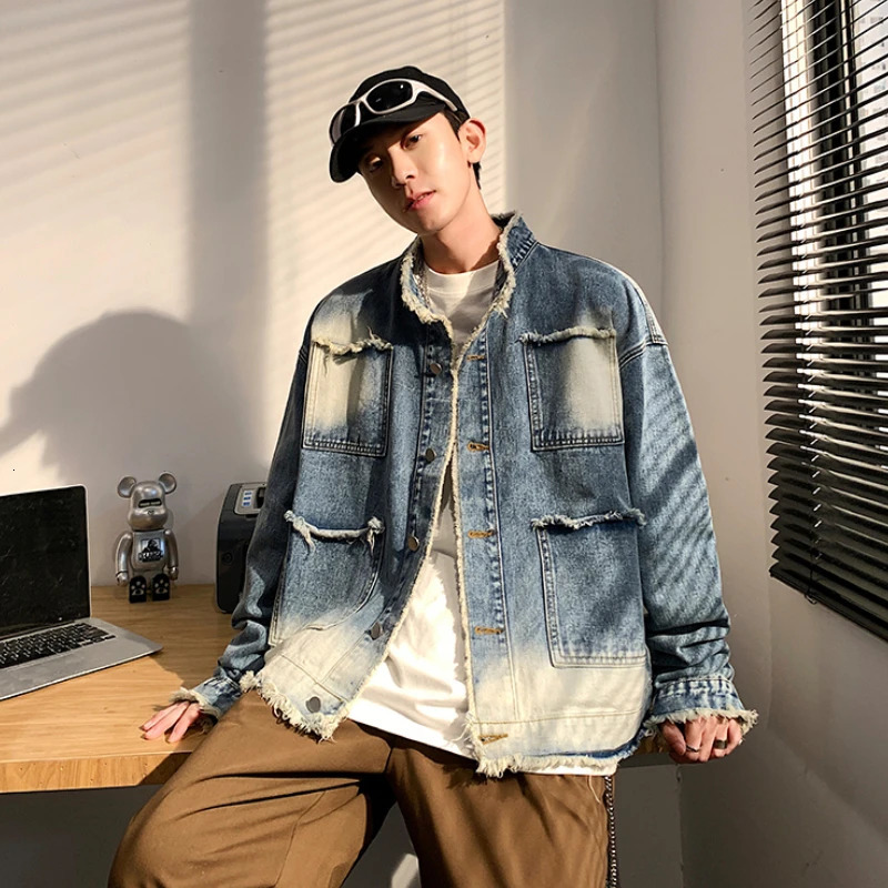Men's Jackets Denim Jackets Men Spliced Washed Y2k Clothes Vintage Streetwear Unisex S-3XL Teens Fashion Clothing Gradient Chaquetas All-match 23