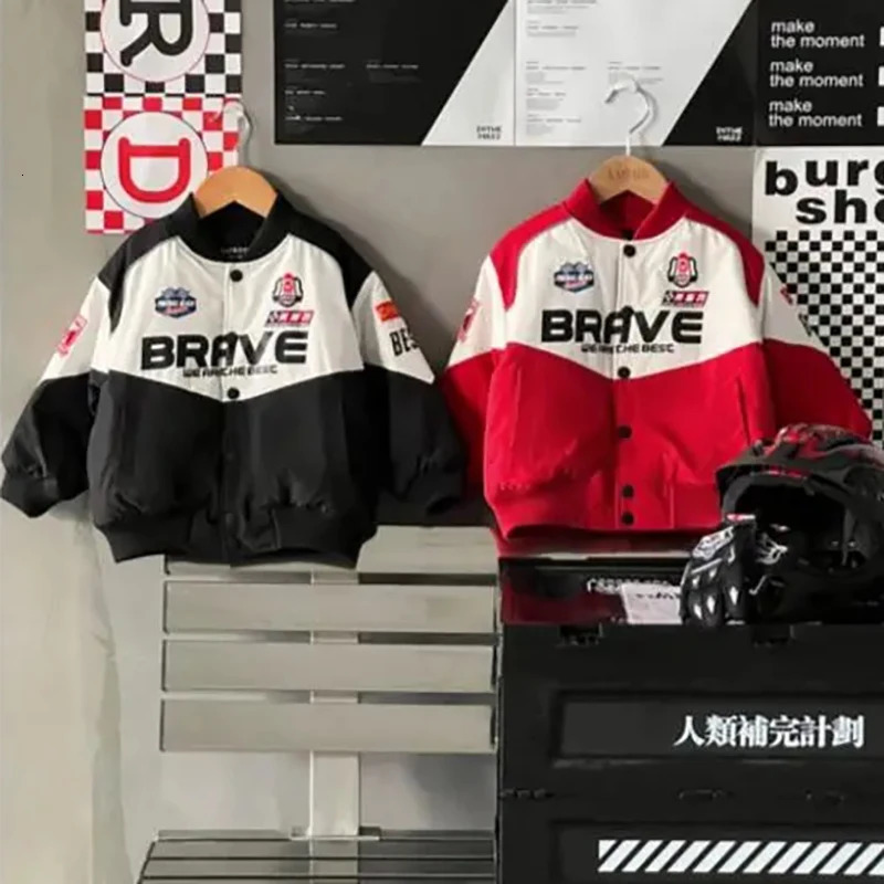 Down Coat 2023 Boys Baseball Jacket Spring Autumn Unisex Baby Boy Racing Children Top Motorcycle Kids Fashion Outwear 2 8Y 231128