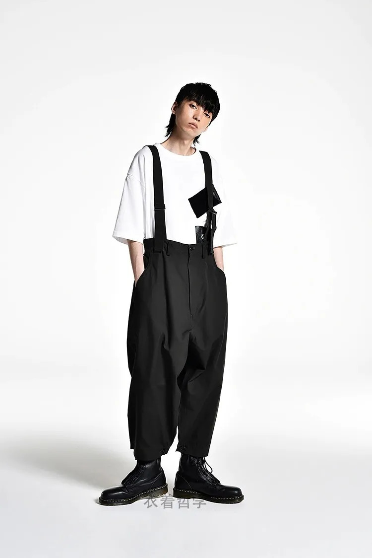 Men's Pants Men's spring and autumn wide leg pants overalls loose men's casual pants large size suspenders Japanese Yamamoto wind 23112