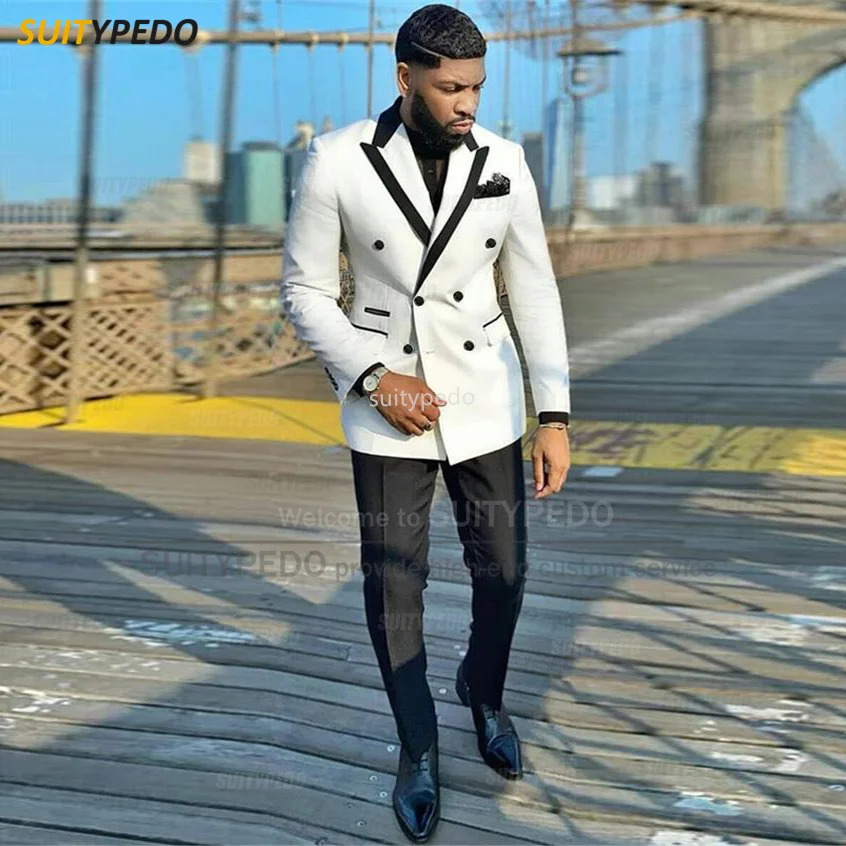 Men's Suits Blazers Fashion White Men Slim Fit Double Breasted Blazer Pants 2 Pieces Tailormade y Business Party Wedding Tuxedos for 231128