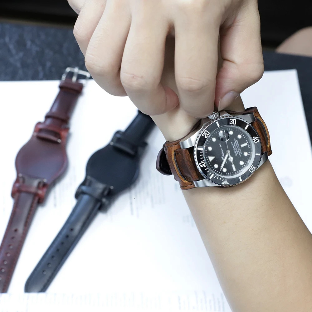 Watch Bands Oil Wax Leather Bund Strap 18mm 19mm 20mm 21mm 22mm Watch Band Handmade Genuine Leather Watch Bund Accessories 231128