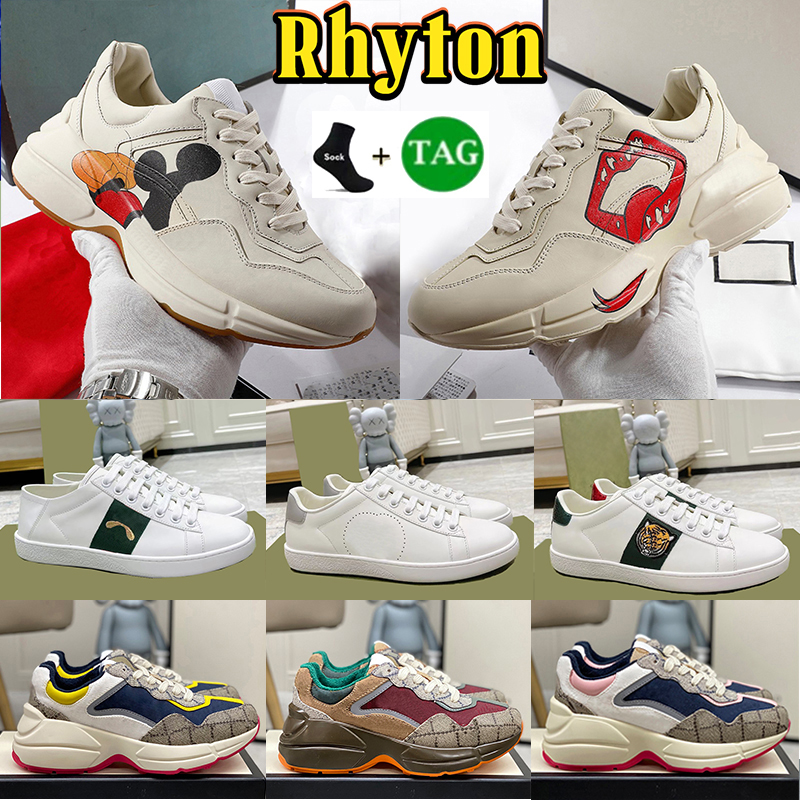 Rhyton Designer shoes men women platform sneakers Ace screener canvas Casual fashion old daddy shoe mens Luxury Vintage Logo Chunky Leather printed trainers