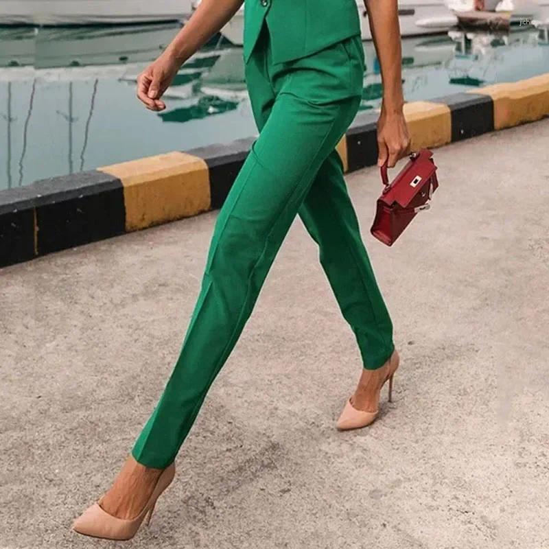 Womens Two Piece Pants Women Set Fashion Casual Solid V Neck Sleeveless Top Loose With Pockets Pencil Sets High Streetwear