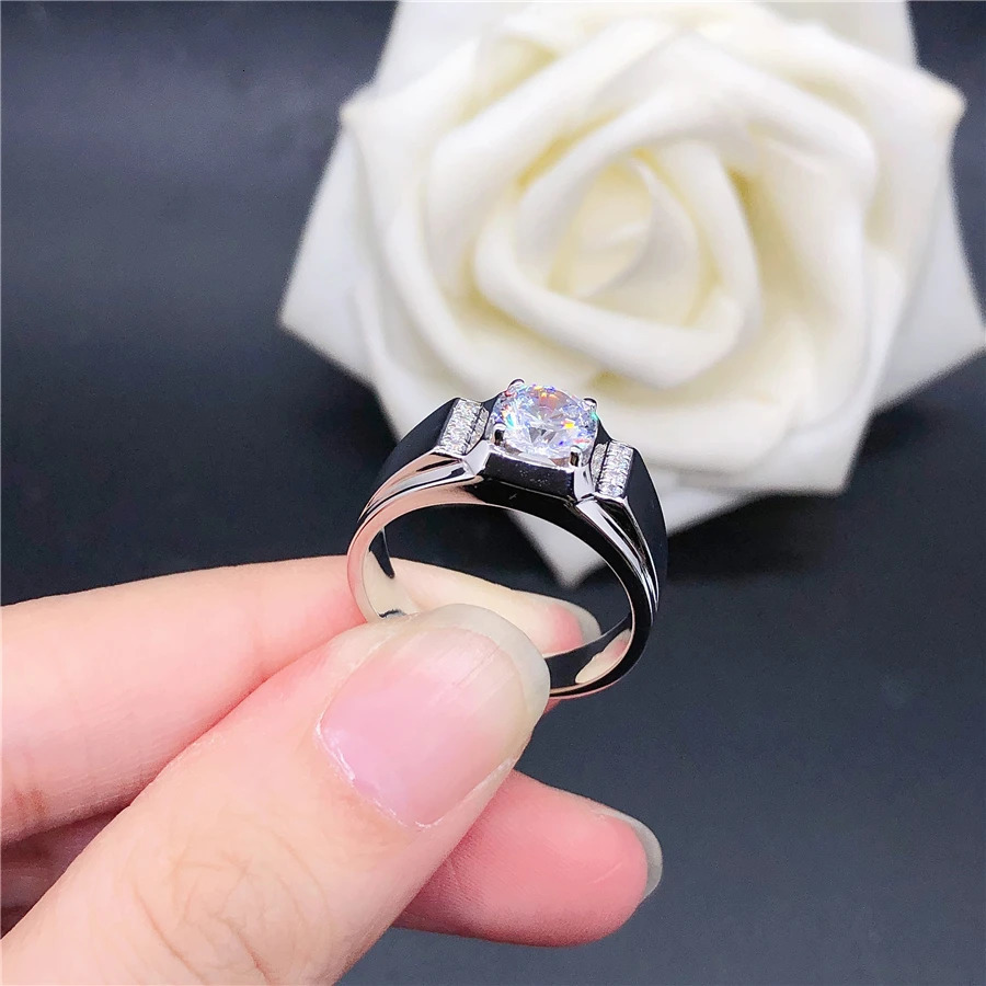 Wedding Rings Vintage Solid 18K White Gold Men Test Natural 1CT Engagement For Statement Gift Husband Big Size 231128